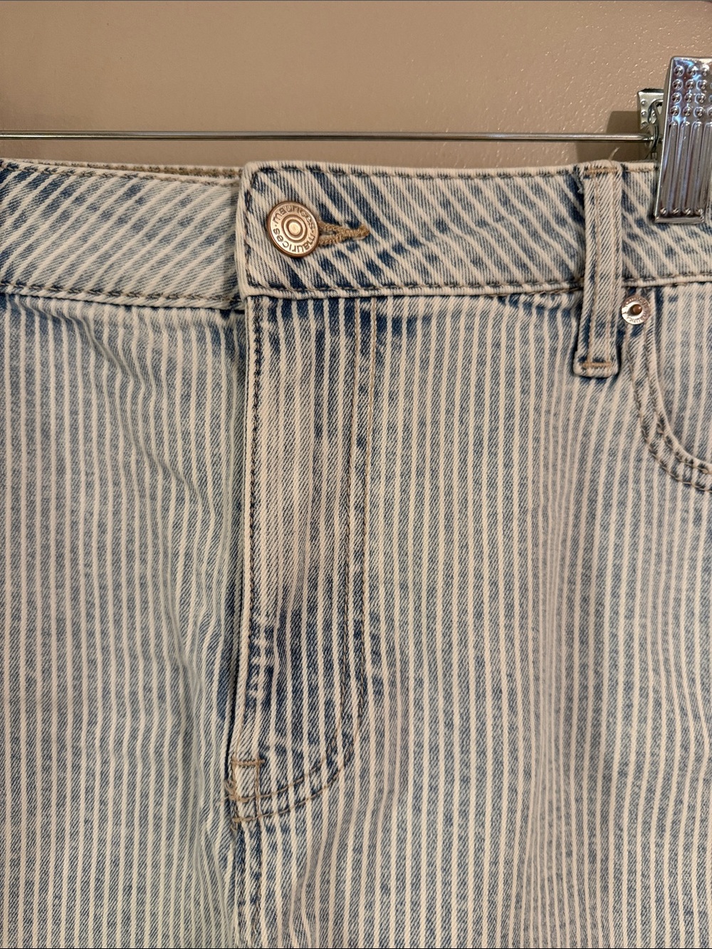 Striped Light Blue and White Jean Shorts - Picture 2 of 6